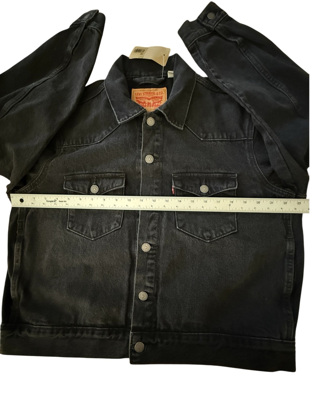 Levi’s NWT Relaxed Black Denim Trucker Jacket Horseshoe Graphic Men’s M - Picture 12 of 15